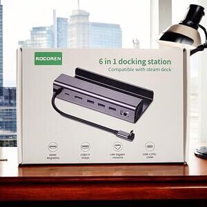 Rocoren 6-in-1 Docking Station for Steam Deck & Laptops 4K HDMIUSB 3.0 Ethernet